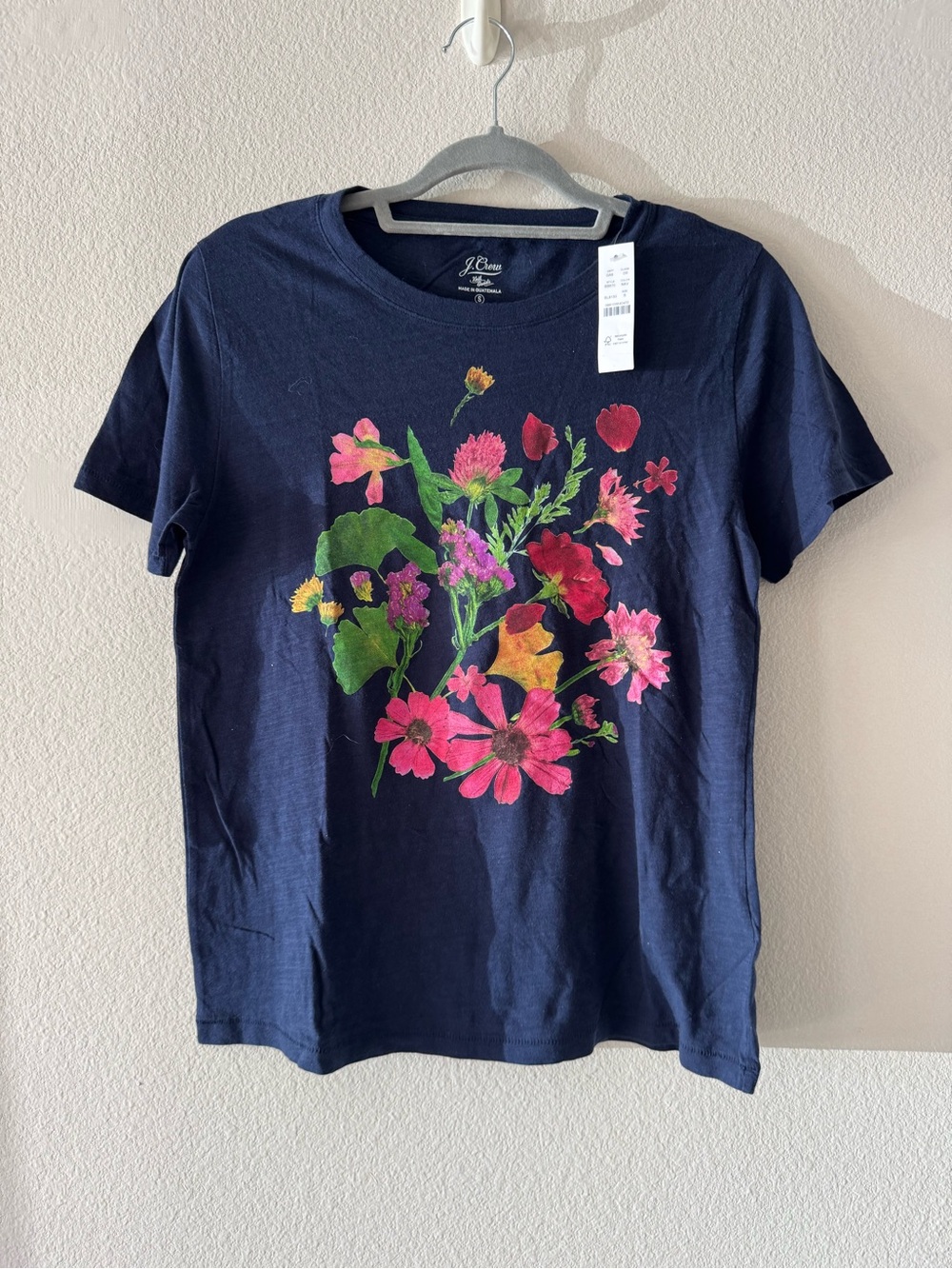 J. Crew Navy Short-Sleeve Tee with Bright Floral Bouquet
